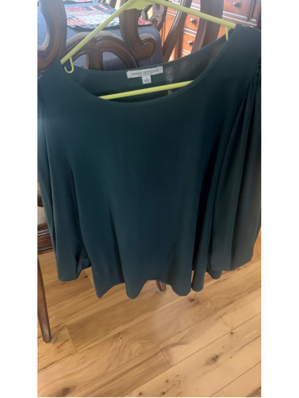 Women's Green Envelope Blouse Size L Dark Green